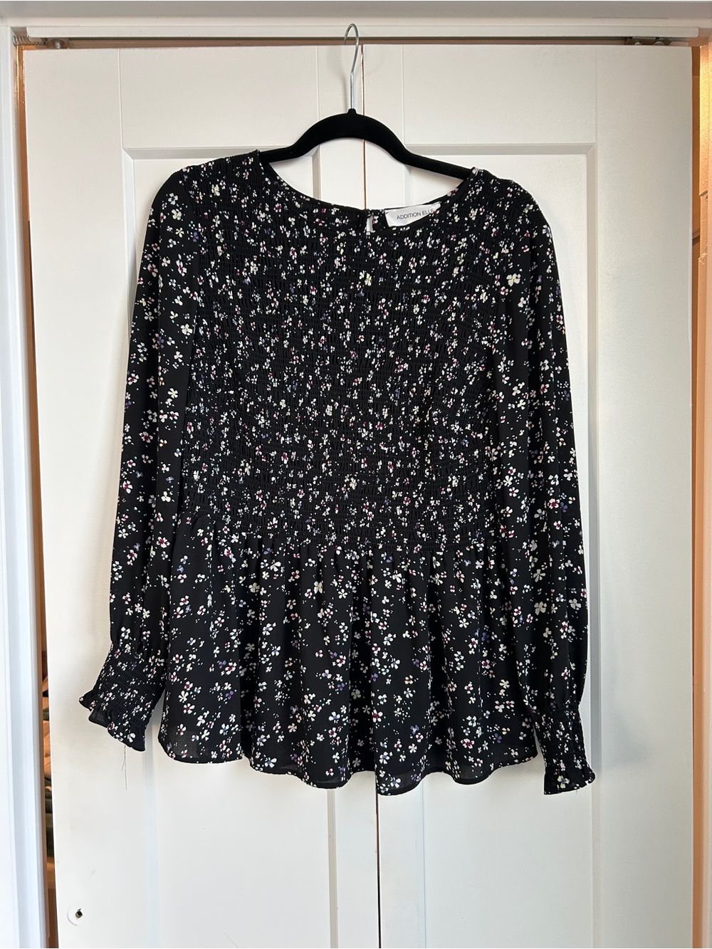 Addition Elle Black Floral Smocked Peplum Blouse